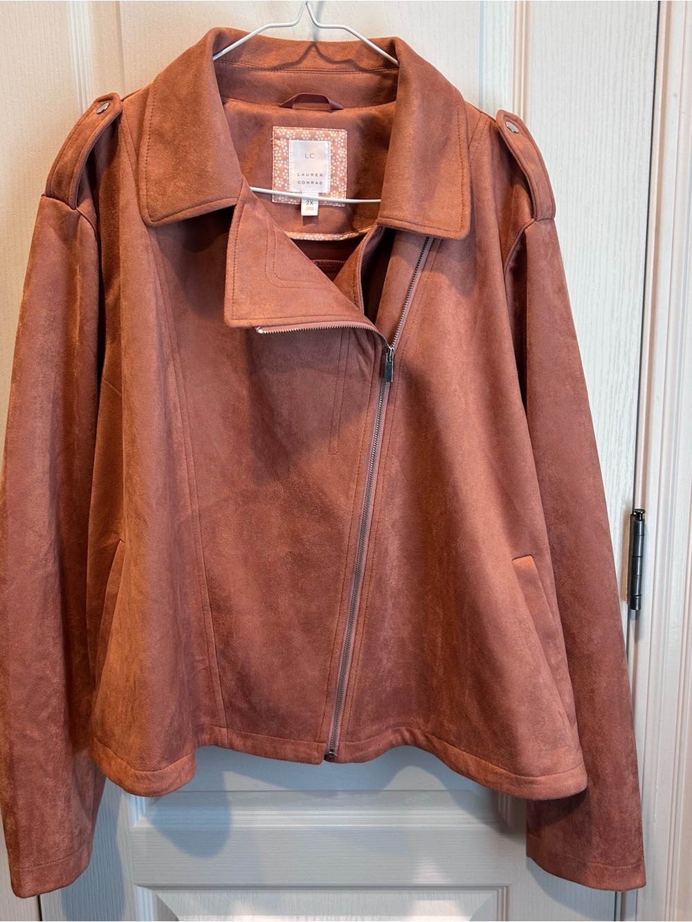 LC Lauren Conrad Women’s Terracotta Faux Suede Asymmetrical Moto Jacket Size 2X